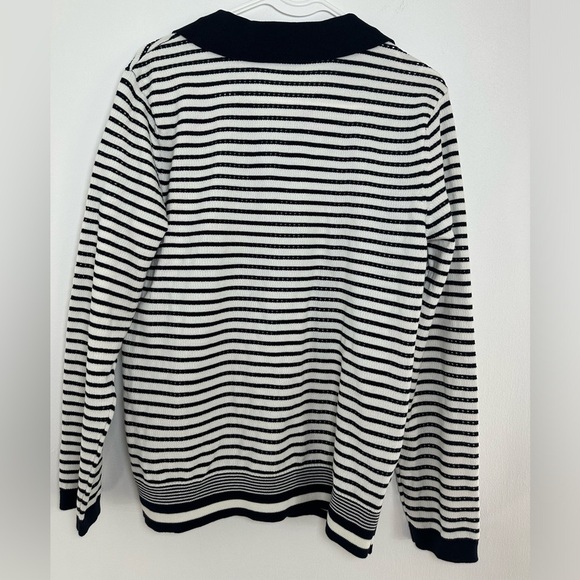 Nautica Women's Long Sleeve Striped Johnny Collar Pointelle Stitch. Size Large - Picture 7 of 10